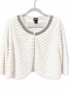 HAANI Faux Fur Jacket Women XL Ivory Rhinestone Bridal Evening With Defect
